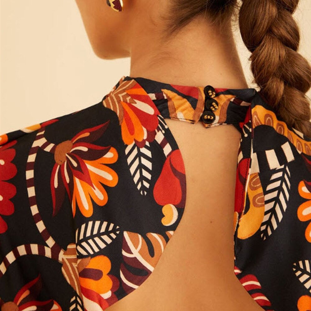 Farm Rio Red Nature Beauty Scarf Backless Midi Dress - Picture 3 of 16